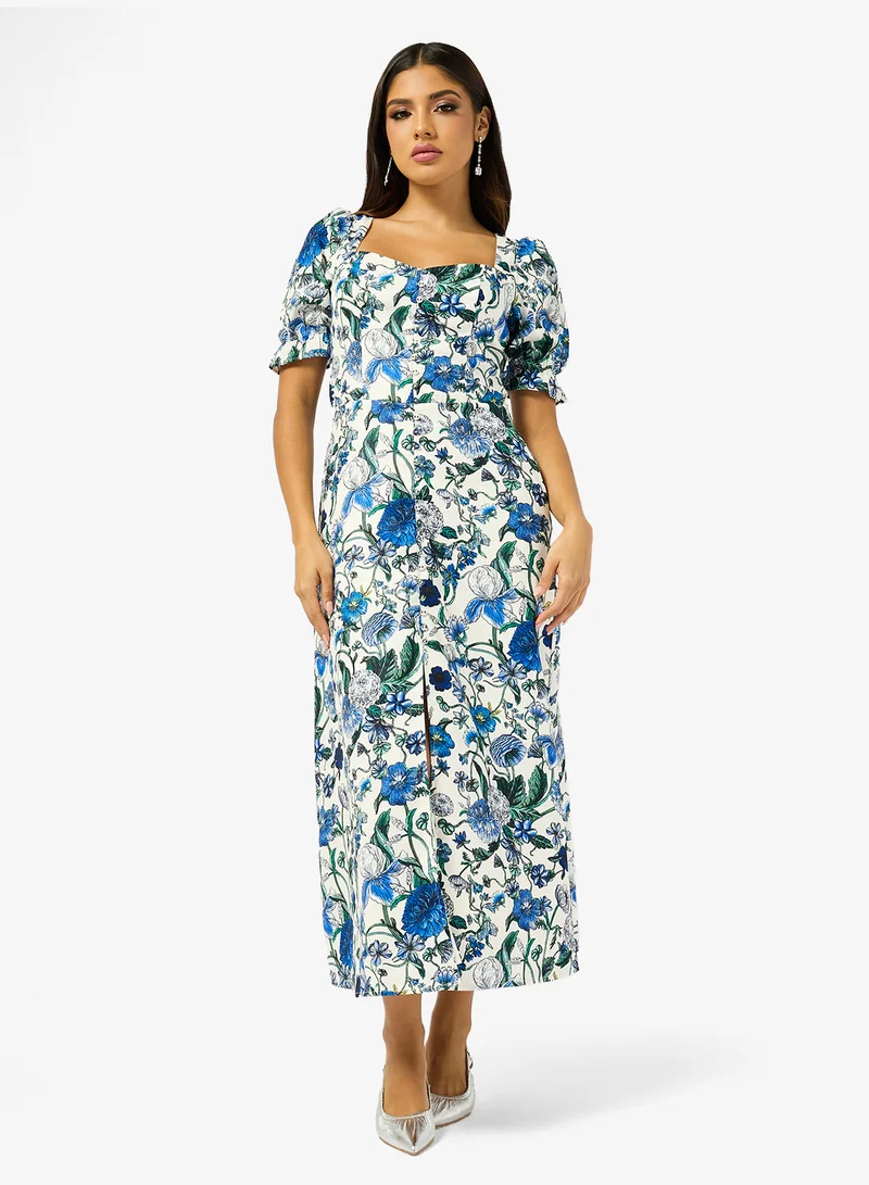 Hope & Ivy Puff Sleeve Sweetheart Neckline Midi Dress